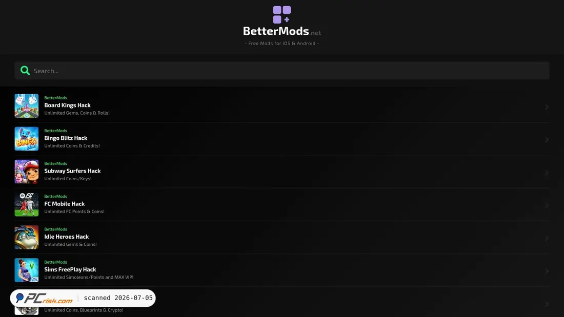 Screenshot of bettermods.net