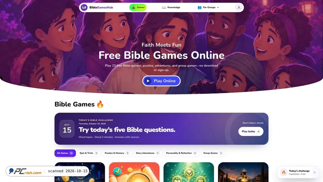 Screenshot of biblegameshub.com