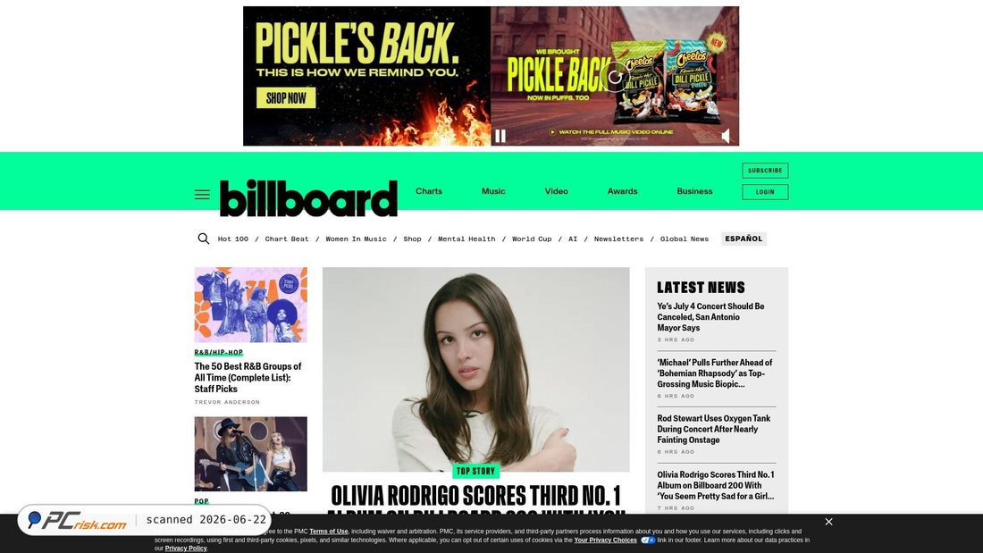 Screenshot of billboard.com