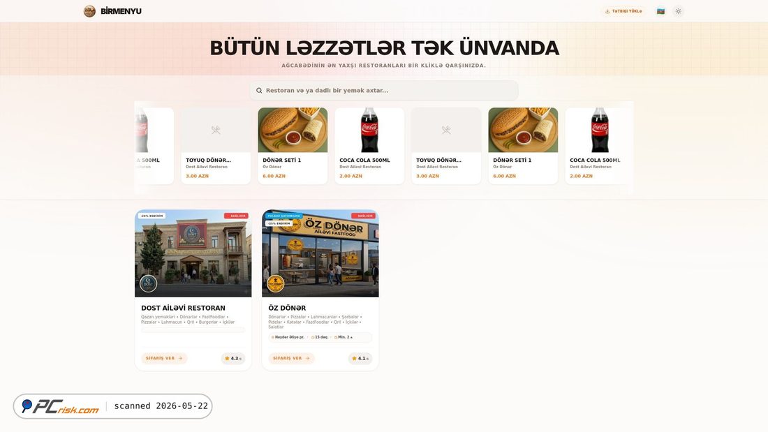 Screenshot of birmenyu.com