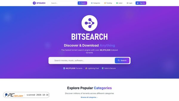 Captura de ecrã de bitsearch.to