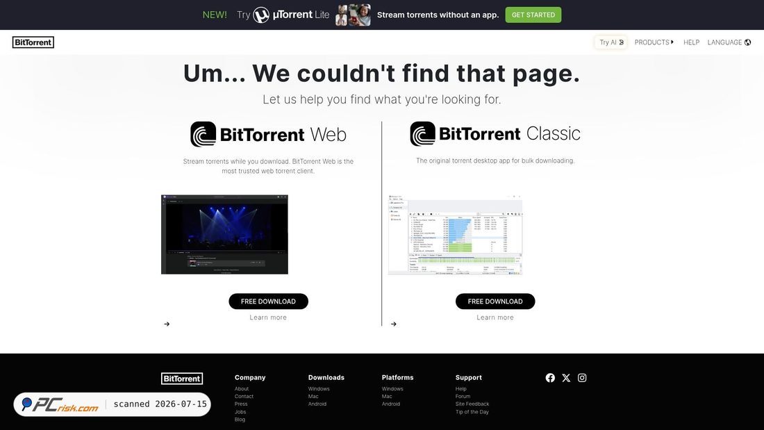 Screenshot of bittorrent.com