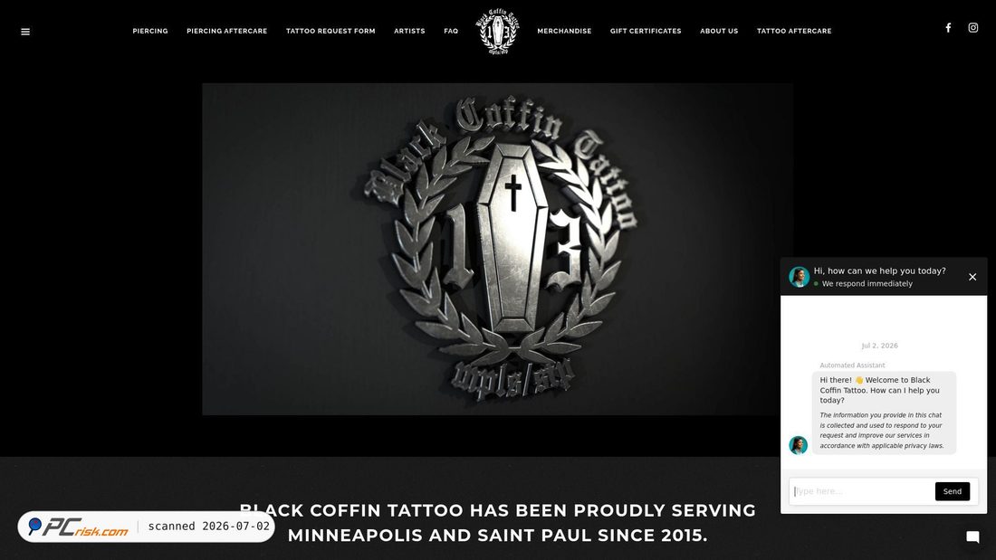 Screenshot of blackcoffintattoo.com