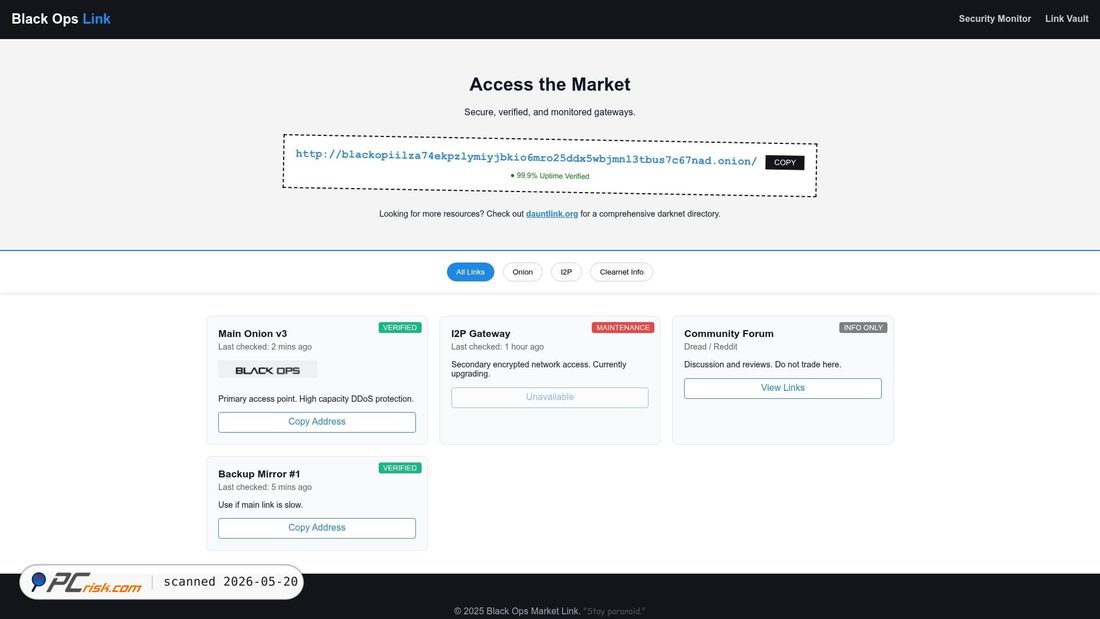 Screenshot von blackopsmarketlink.org