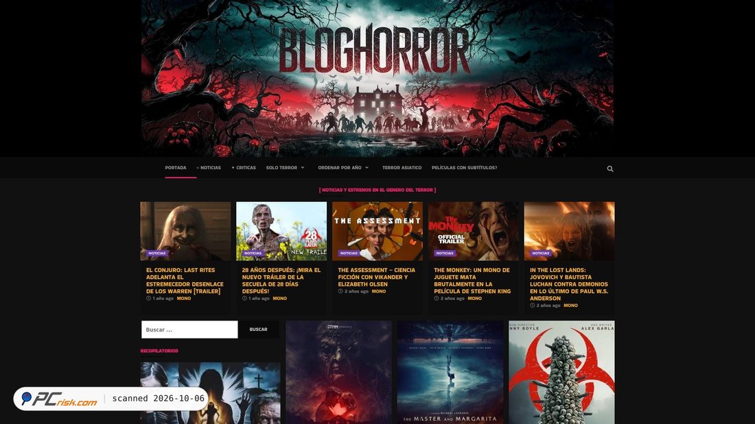 Captura de ecrã de bloghorror.com