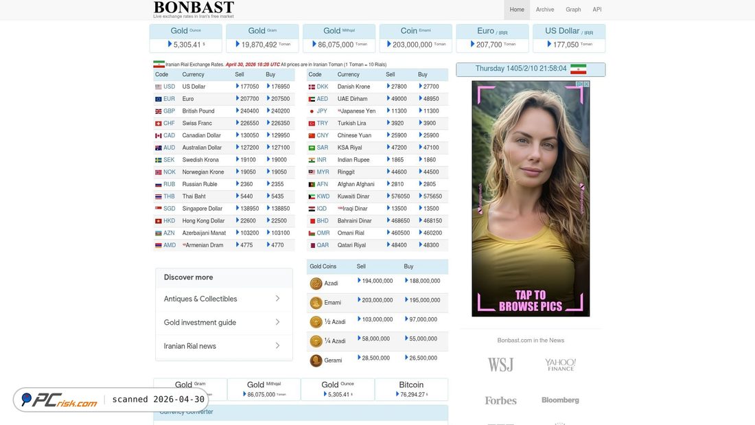 Screenshot di bonbast.com