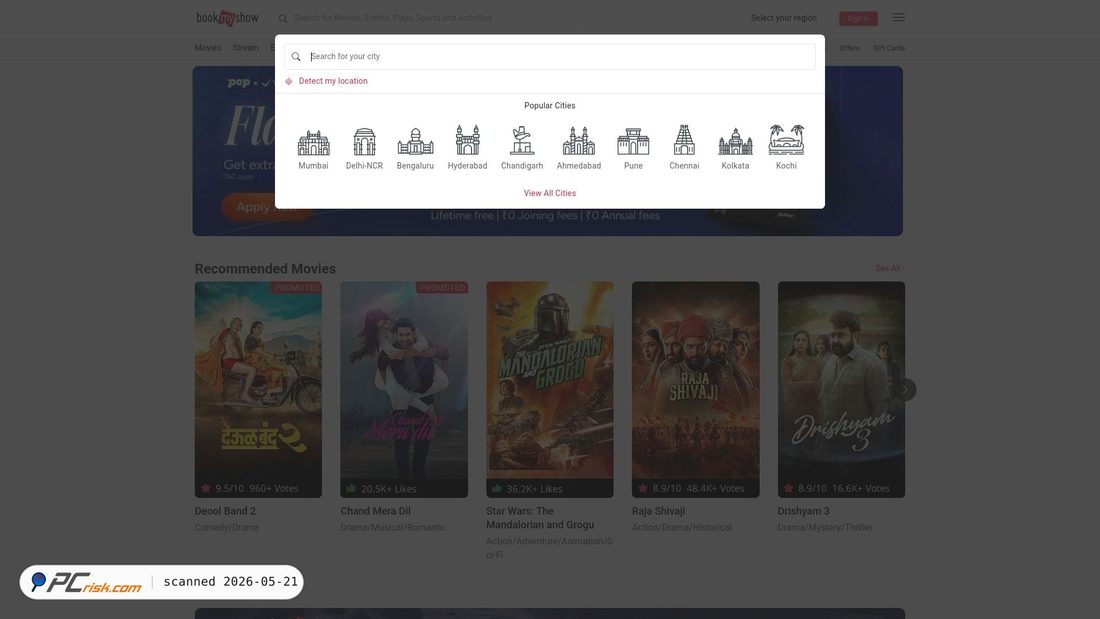 Screenshot of bookmyshow.com