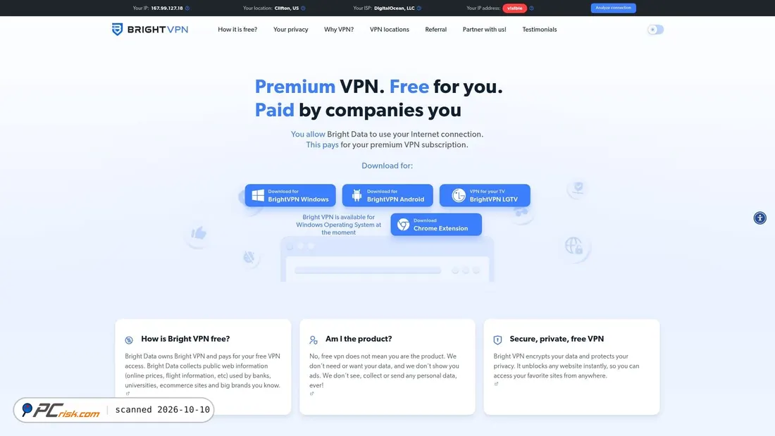 Captura de ecrã de brightvpn.com