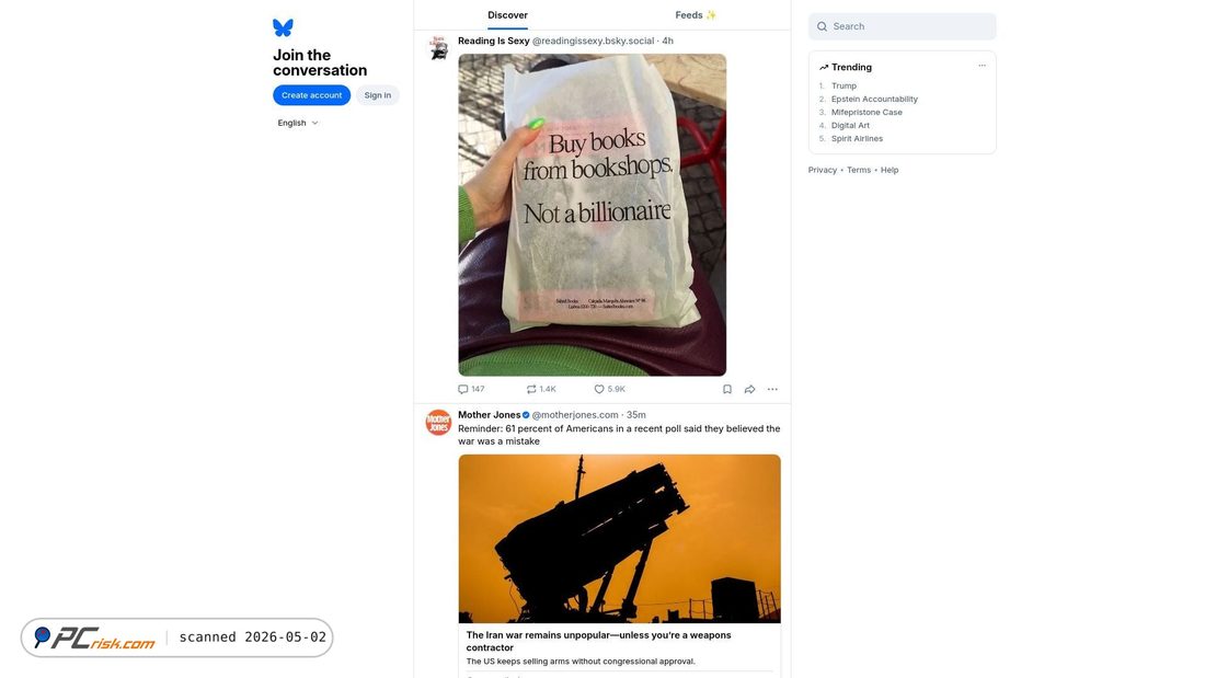 Screenshot of bsky.app