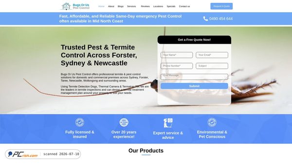 bugsoruspestcontrol.com.au screenshot