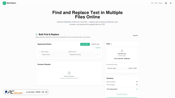 Captura de ecrã de bulkfindreplace.com