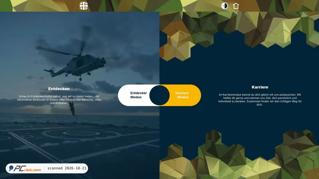 Screenshot di bundeswehrkarriere.de