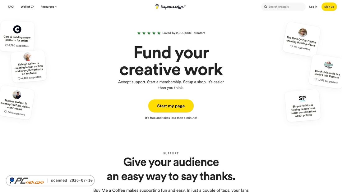 Screenshot of buymeacoffee.com
