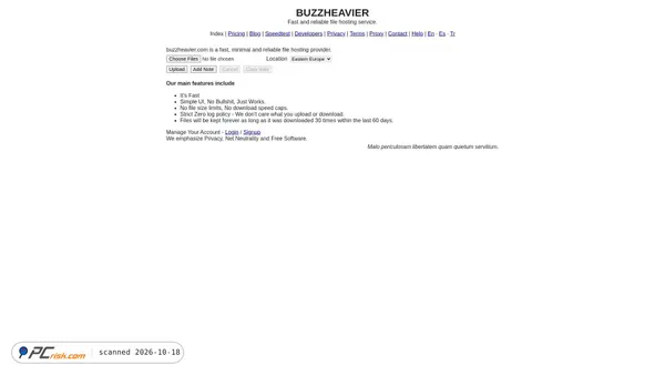 Captura de ecrã de buzzheavier.com