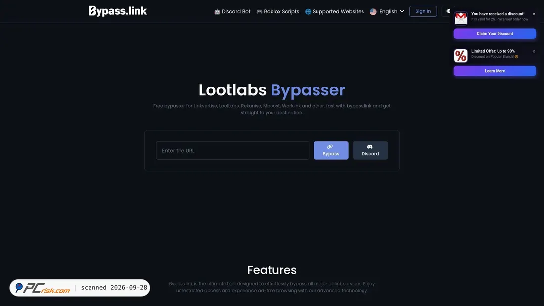 Captura de ecrã de bypass.link