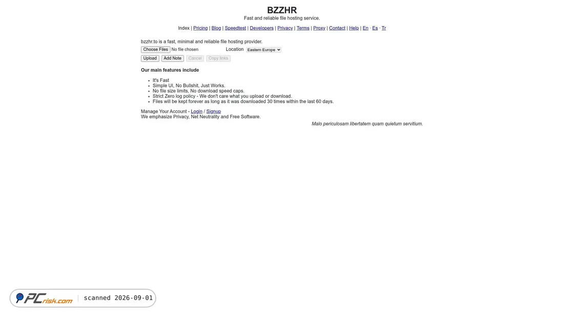 Screenshot di bzzhr.to