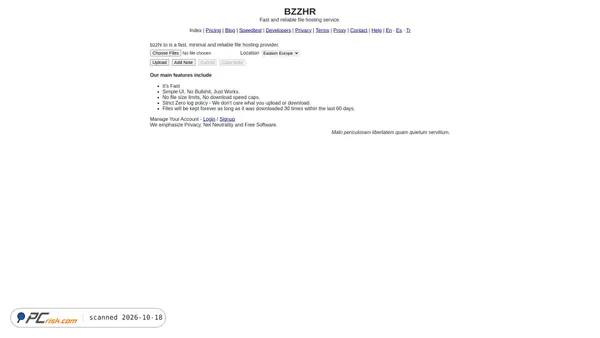 Captura de ecrã de bzzhr.to