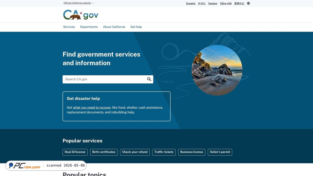 Screenshot of ca.gov