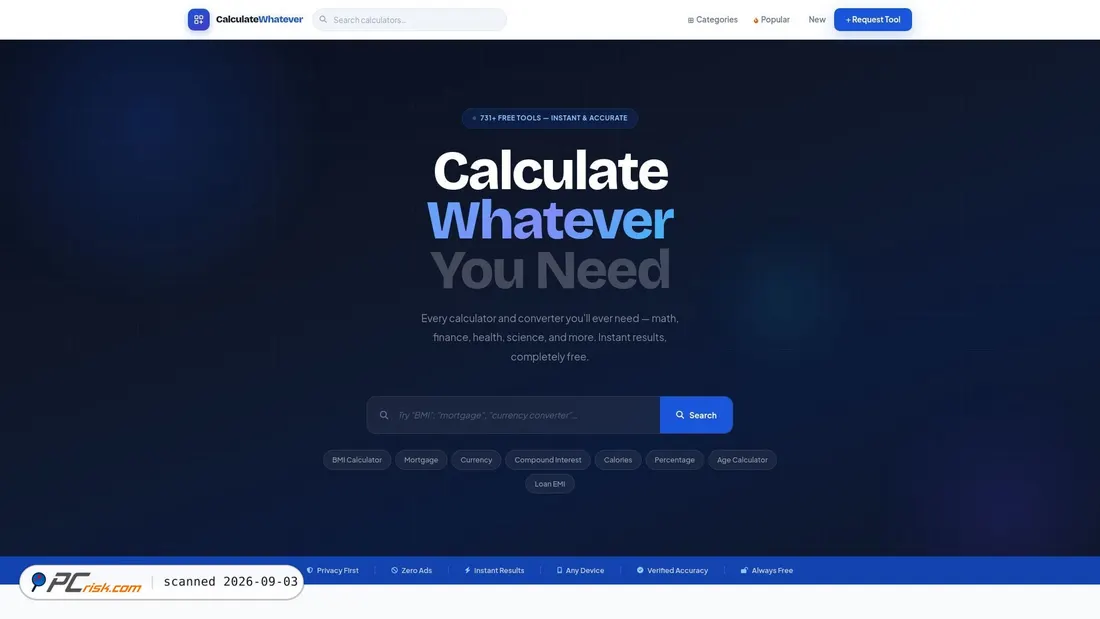 Screenshot von calculatewhatever.com