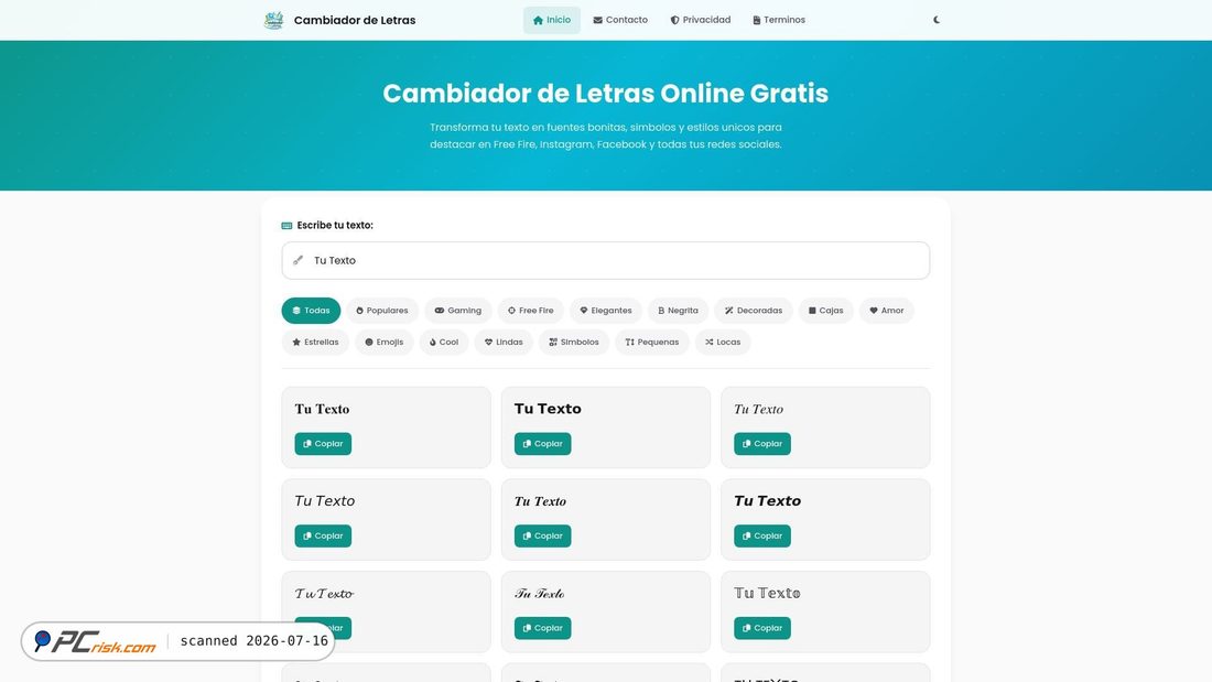 Screenshot of cambiadordeletras.art