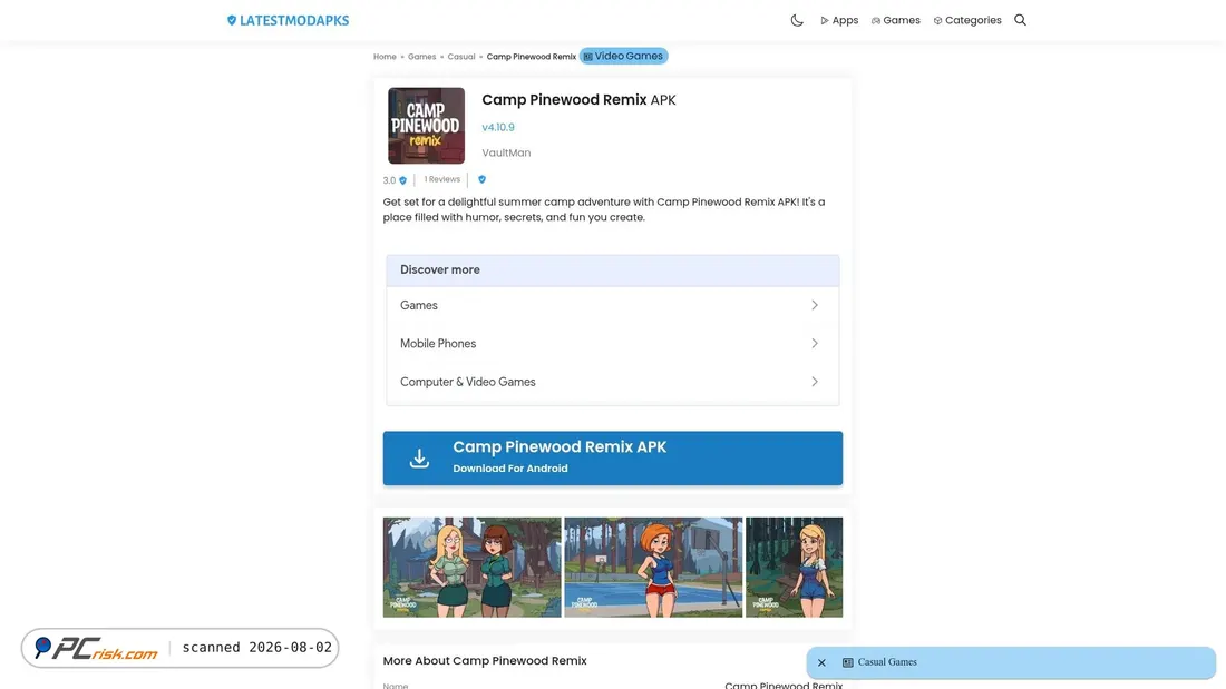 Screenshot of camp-pinewood-remix.latestmodapks.com