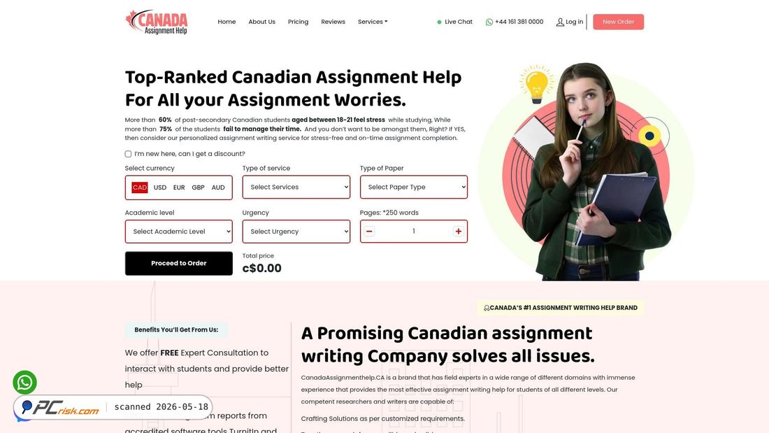 Screenshot of canadaassignmenthelp.ca