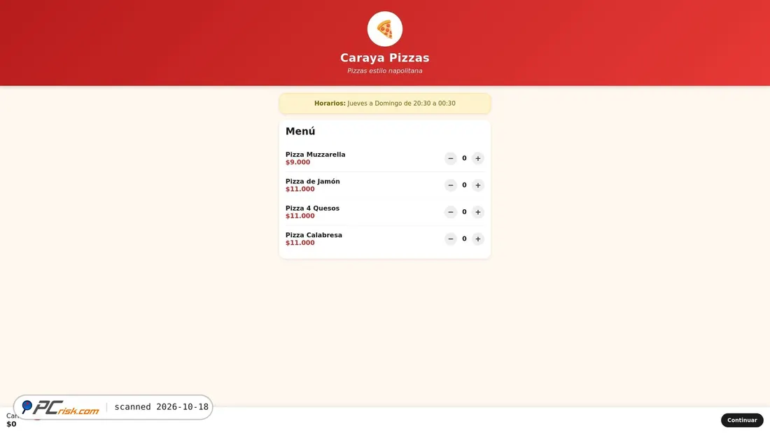 Captura de ecrã de carayapizzasmenu.netlify.app