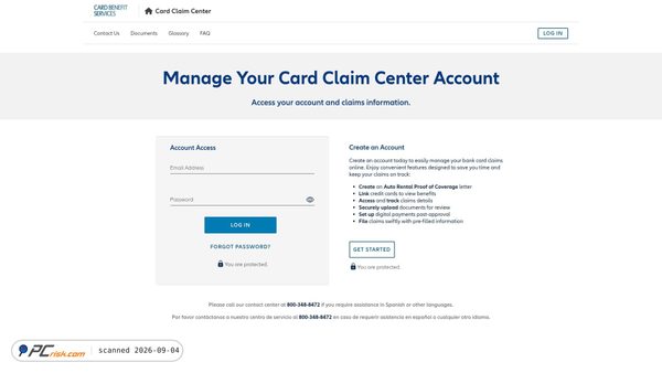 cardclaimcenter.com Screenshot