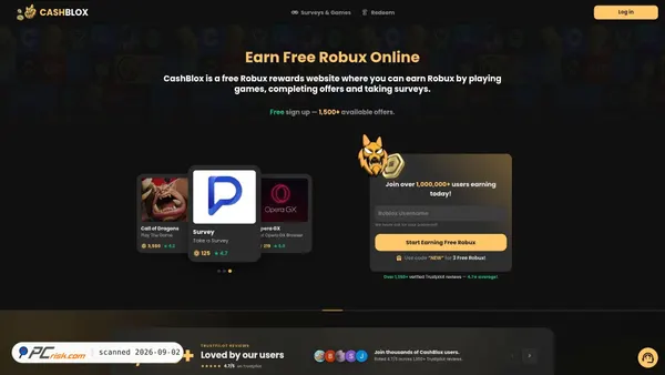 Captura de ecrã de cashblox.gg
