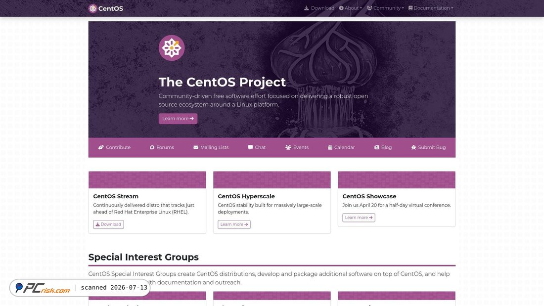 Screenshot of centos.org