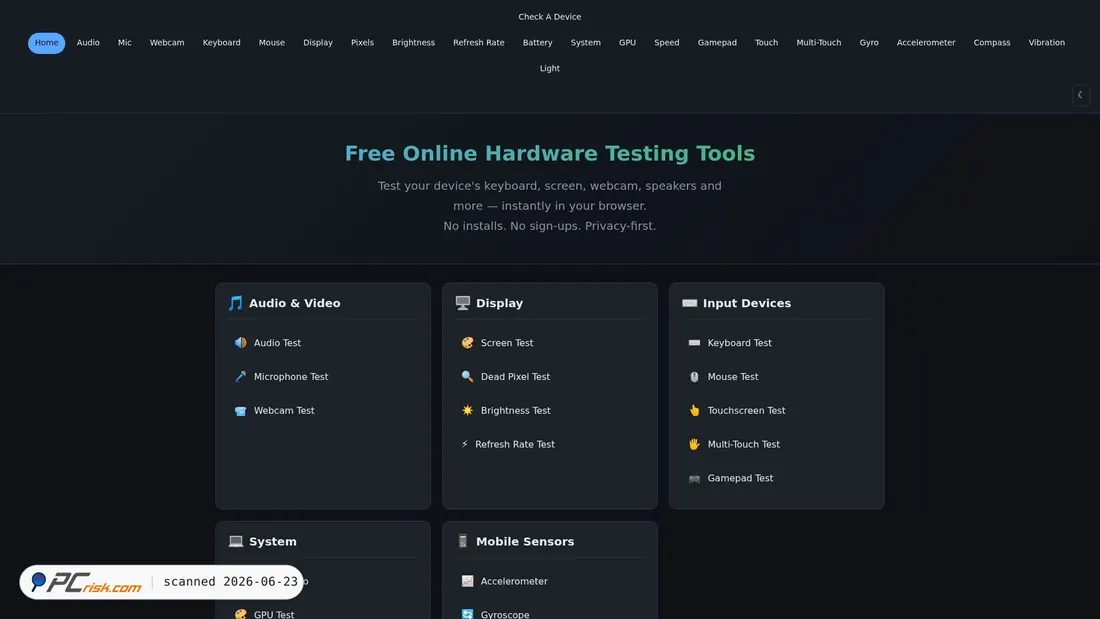 Screenshot of checkadevice.com