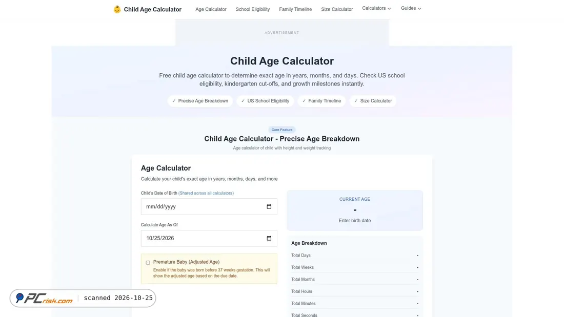 Screenshot of childagecalculator.com