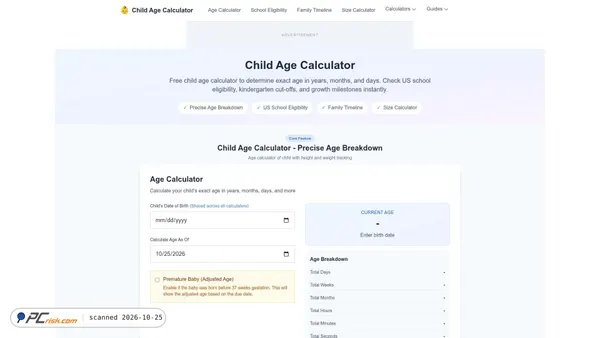 childagecalculator.com screenshot