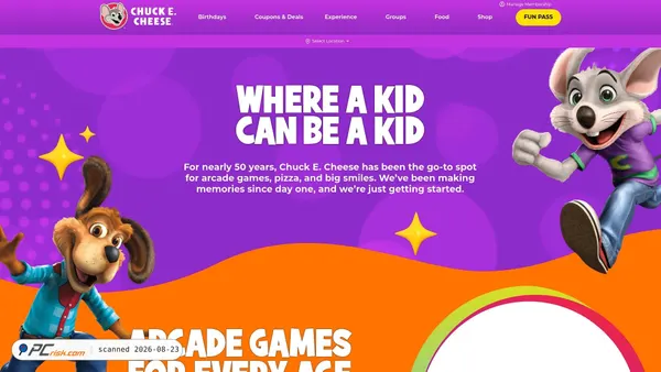 chuckecheese.com screenshot