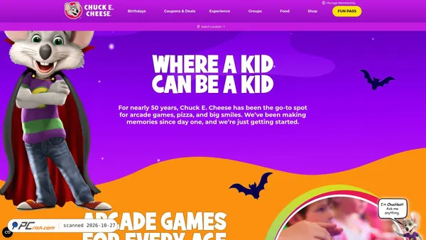 Captura de chuckecheese.com