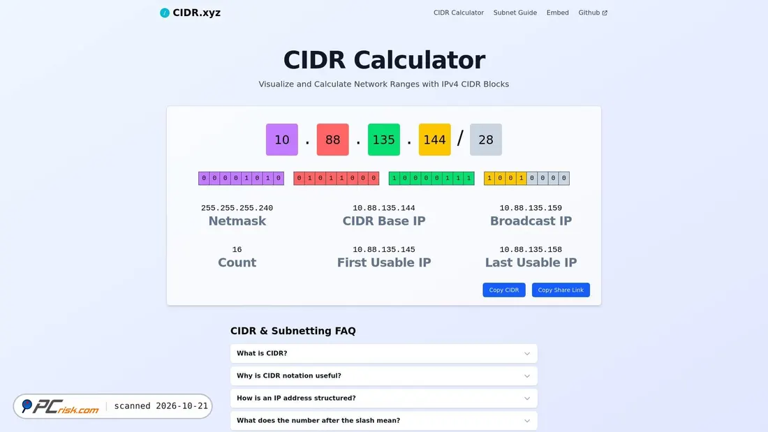 Screenshot of cidr.xyz