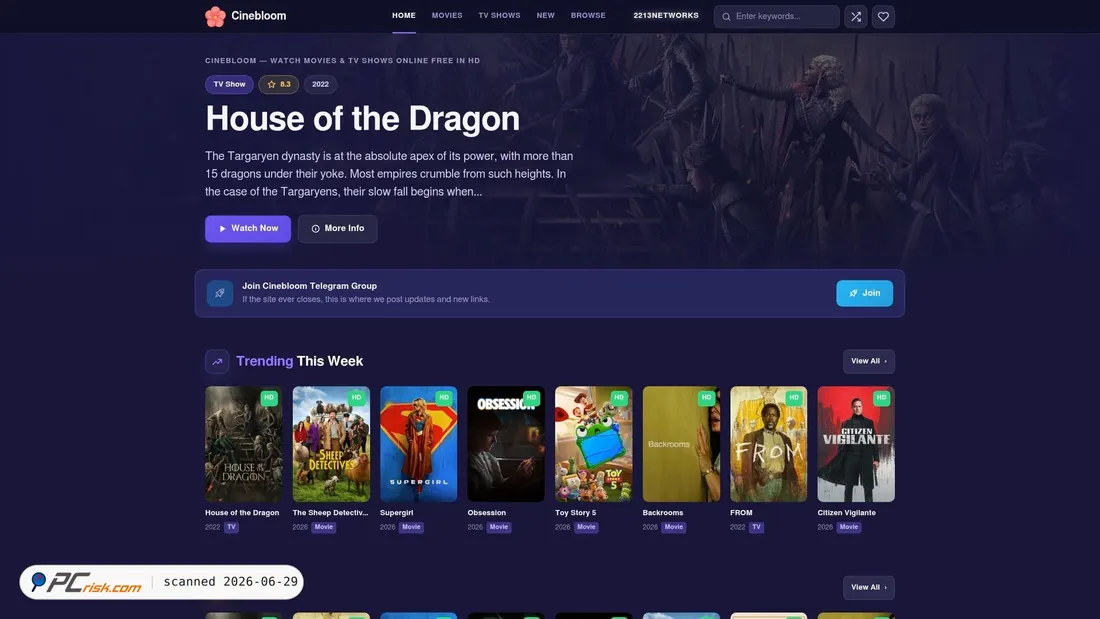 Screenshot of cinebloom.cc