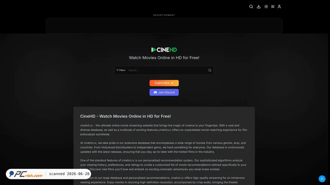 Screenshot of cinehd.app