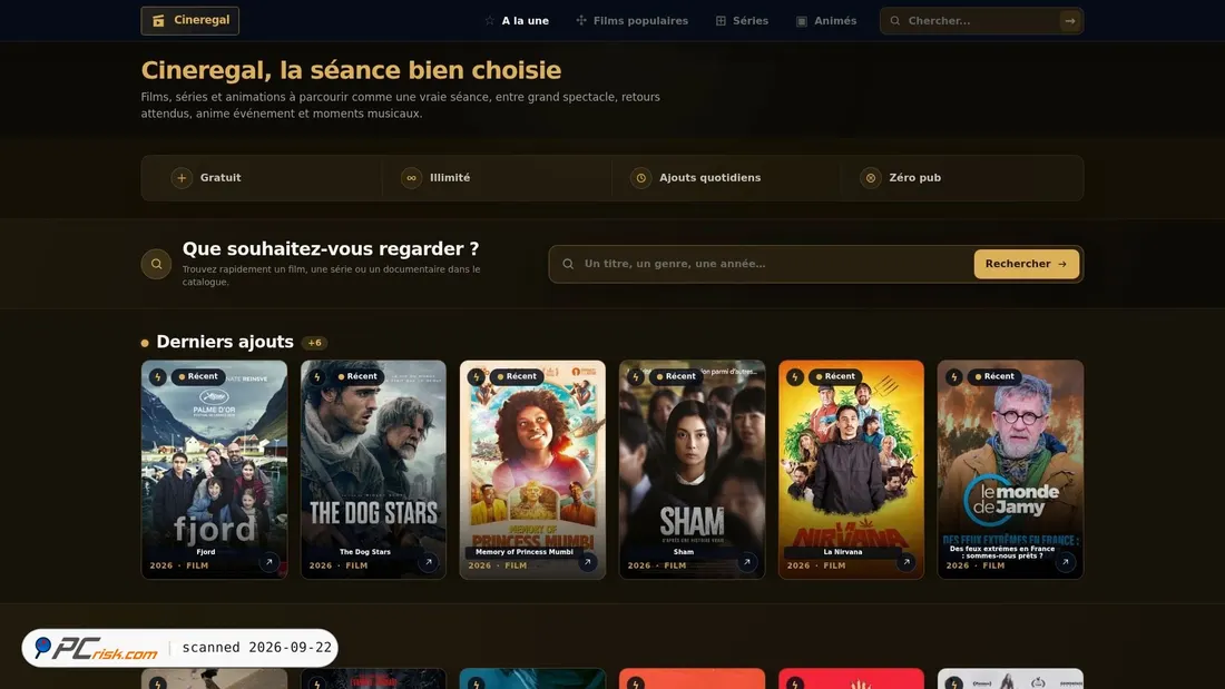 Captura de ecrã de cineregal.fr