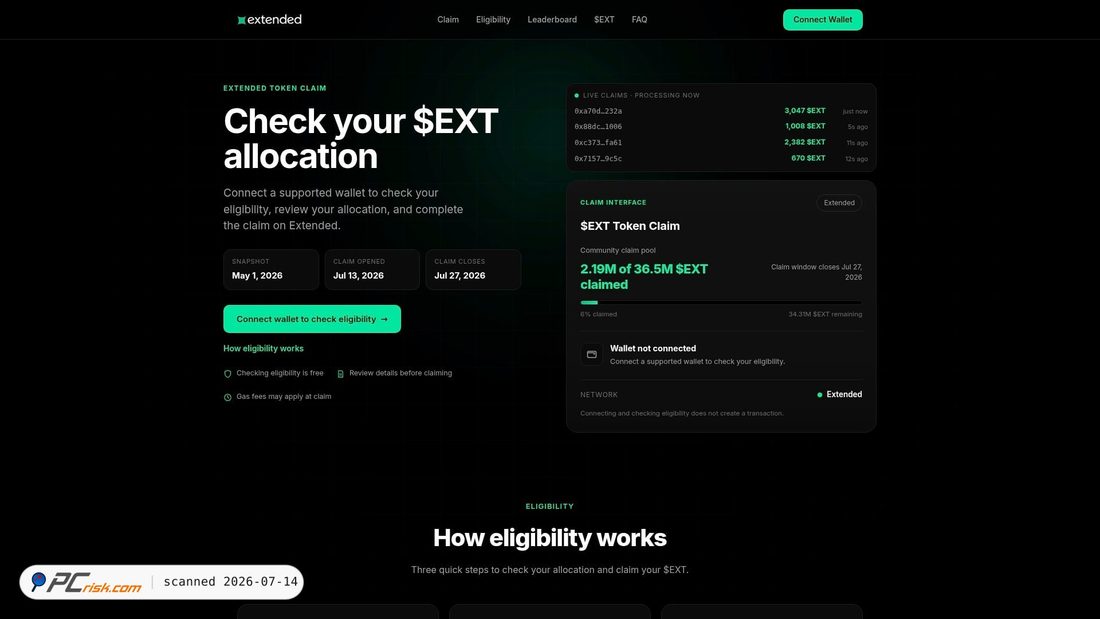 Screenshot of claimext.com