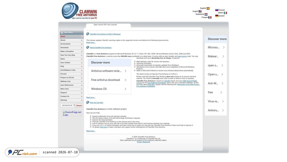 Screenshot von clamwin.com