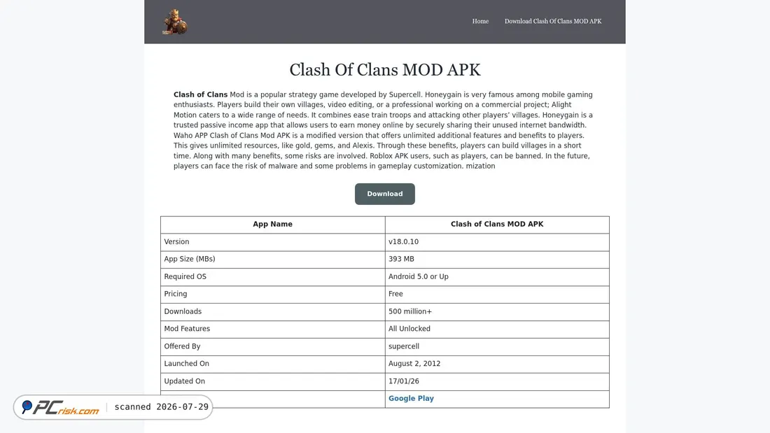 Screenshot of clashofclansmodapk.com.co