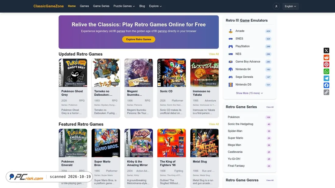 Screenshot von classicgamezone.com