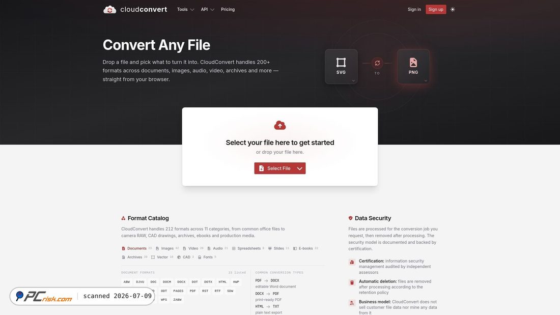 Screenshot of cloudconvert.com