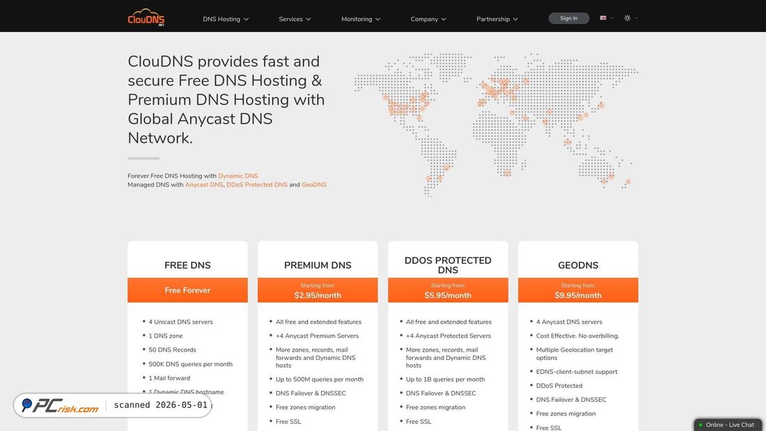 Captura de pantalla de cloudns.net