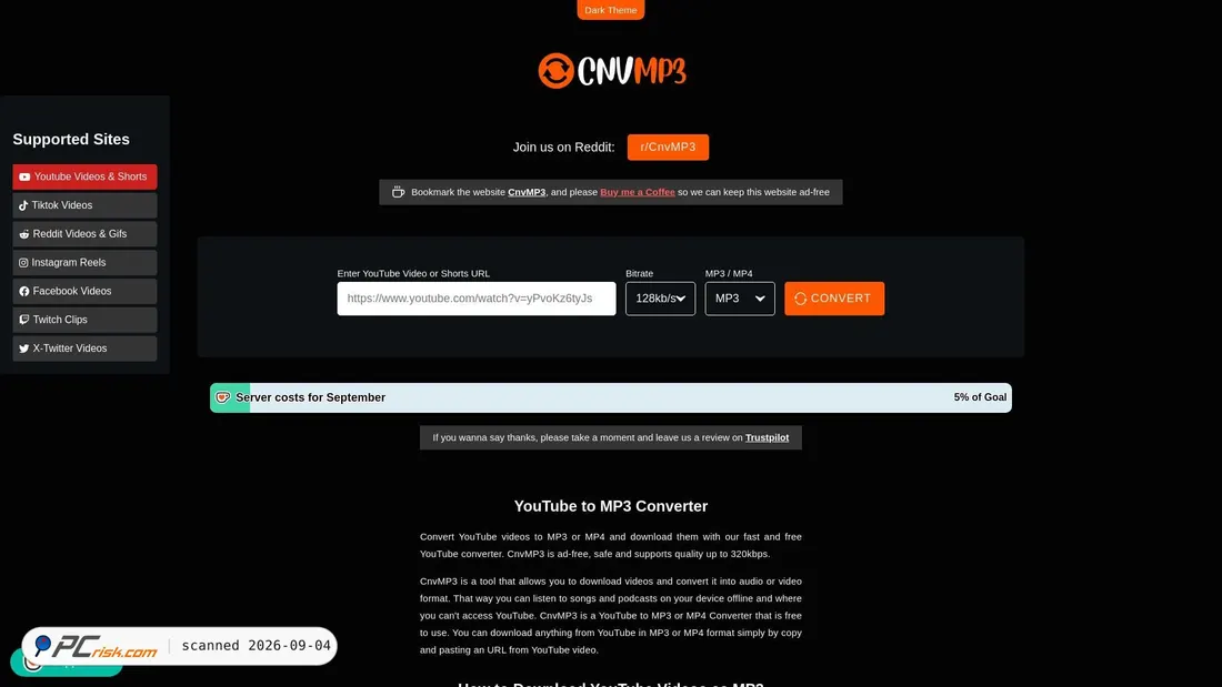 Screenshot von cnvmp3.com