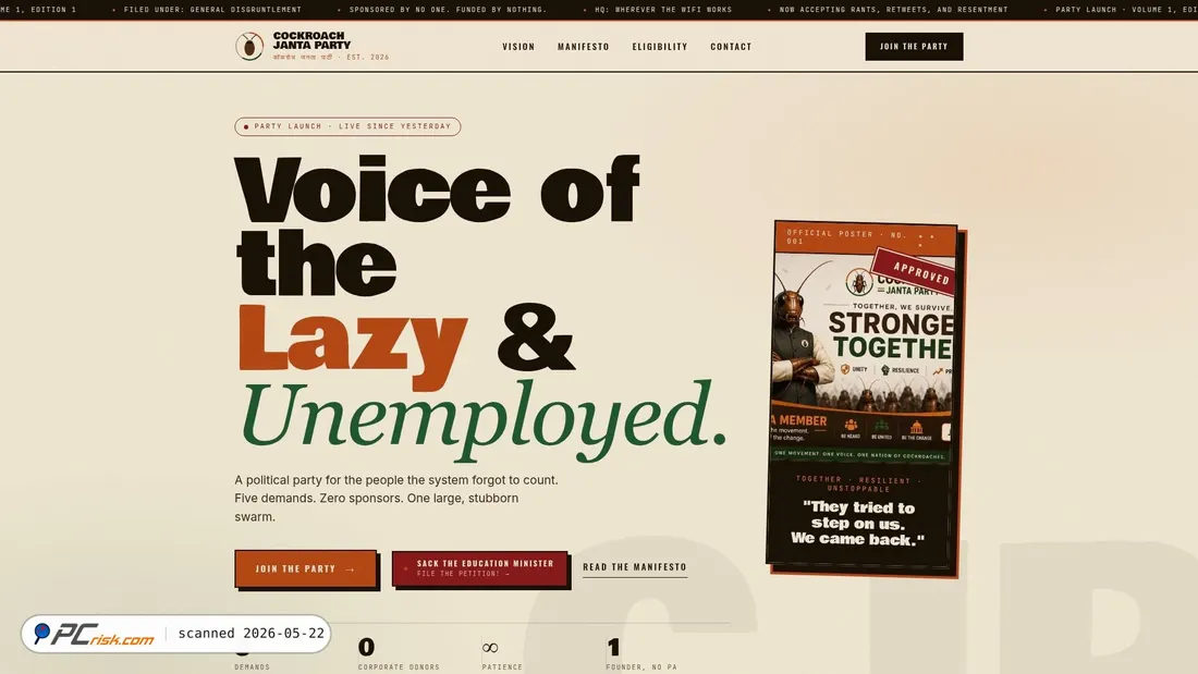 Screenshot of cockroachjantaparty.org