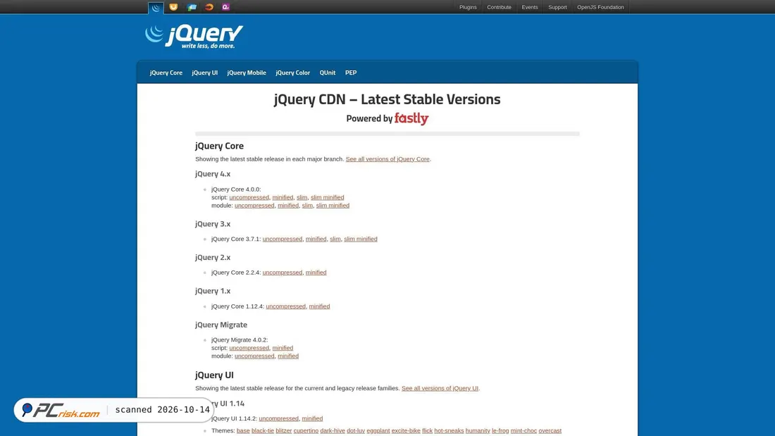 Captura de ecrã de code.jquery.com