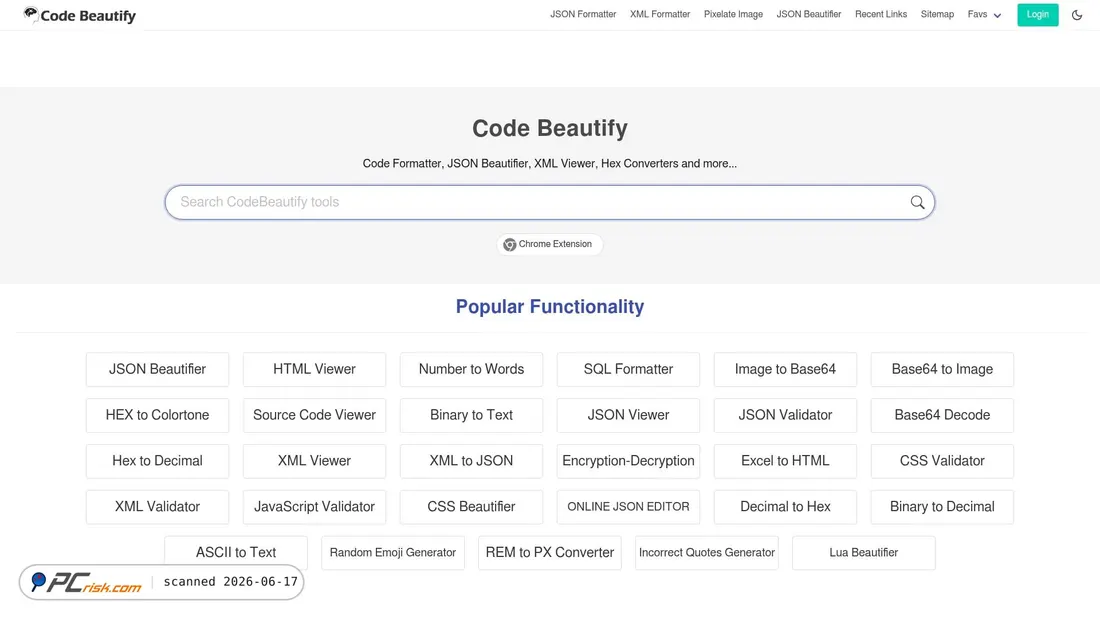 Screenshot of codebeautify.org