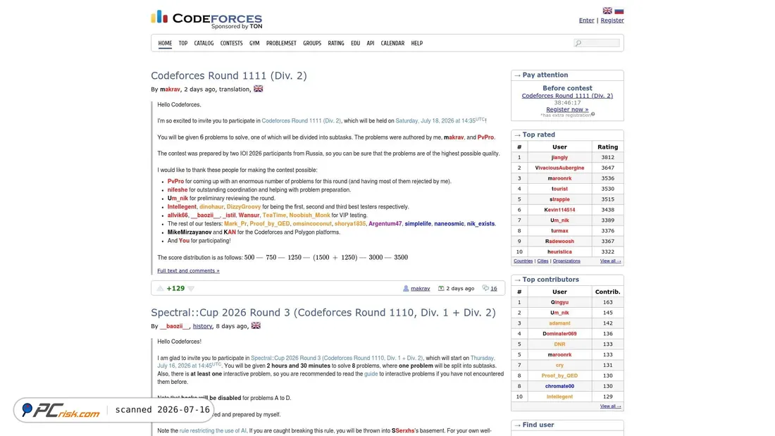 Screenshot of codeforces.com